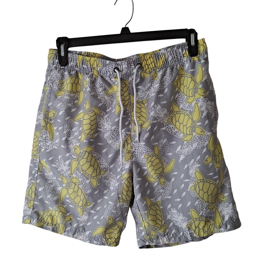 U.S. Surf Club Gray, Yellow & White Swim Trunk with Drawstrings Mens Size Medium